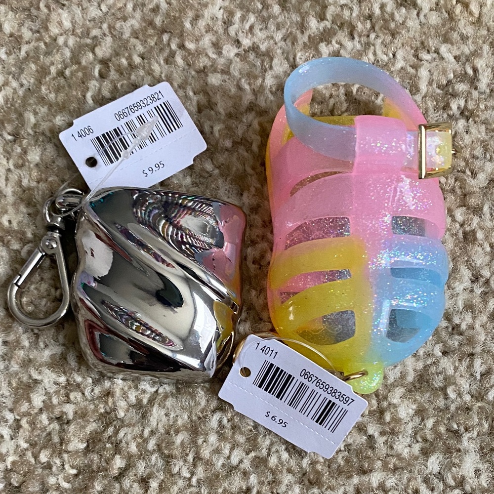 Silver Keychain and Glitter Sandal Keychain Set sanitizer holder